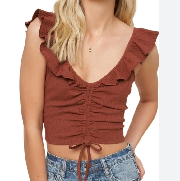 O'Neill Martie Ruffle Sleeveless Crop Top Women's Size Small Adjustable Front - Picture 1 of 9